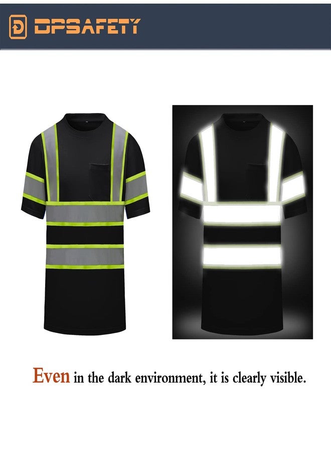 DPSAFETY High Visibility Shirts Quick Dry Safety T Shirts with Reflective Strips and Pocket Short Sleeve Mesh Hi Vis Construction Work Class 2 Shirt for Men/Women Black,XL - Image 5